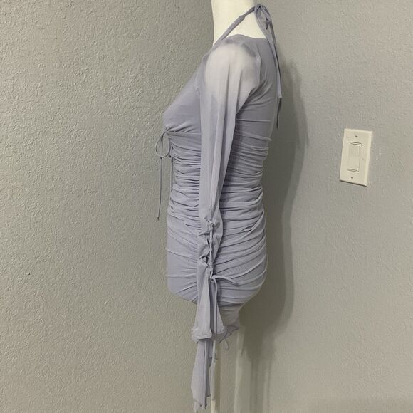 Y2K Style Whimsigoth Fairy Long Sleeve Ruched Mini Dress Purple Oh Polly Size 2 - Picture 4 of 8